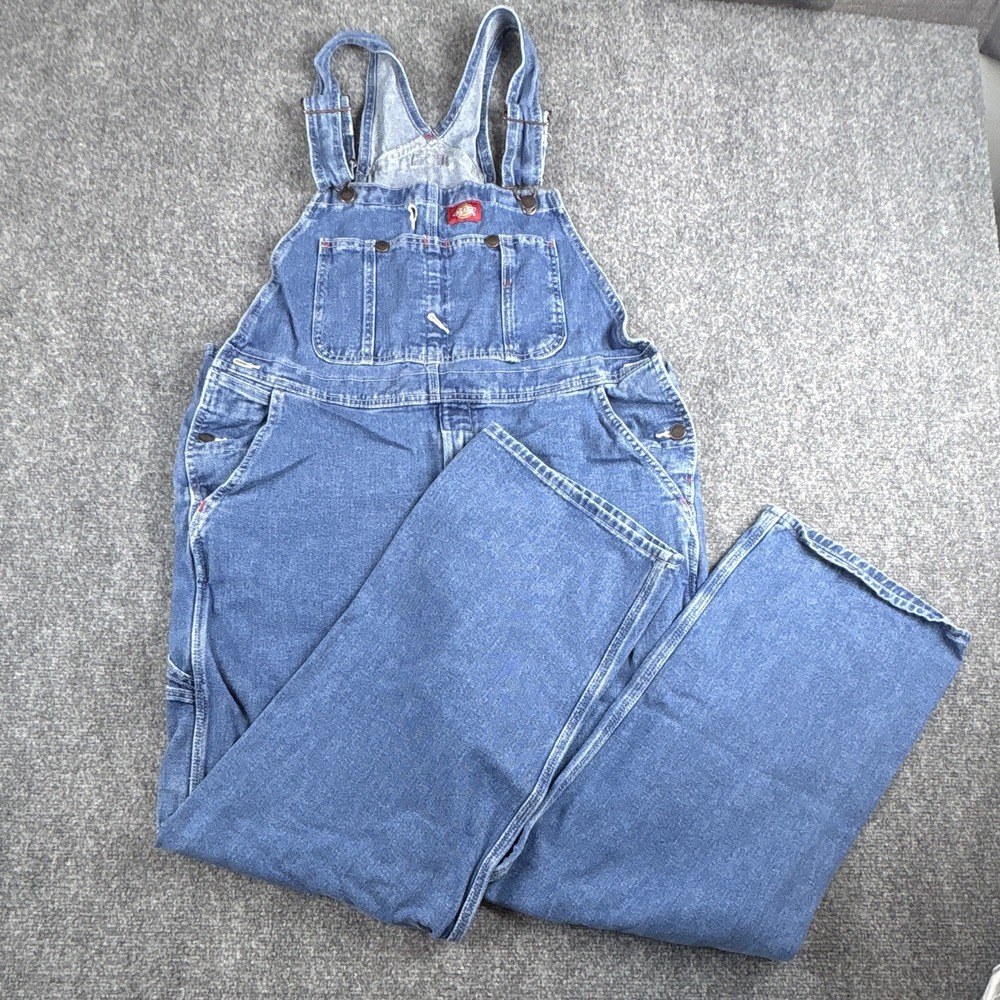 Vintage Dickies Denim Overalls High Back Diamond Carpenter Utility W36 L32